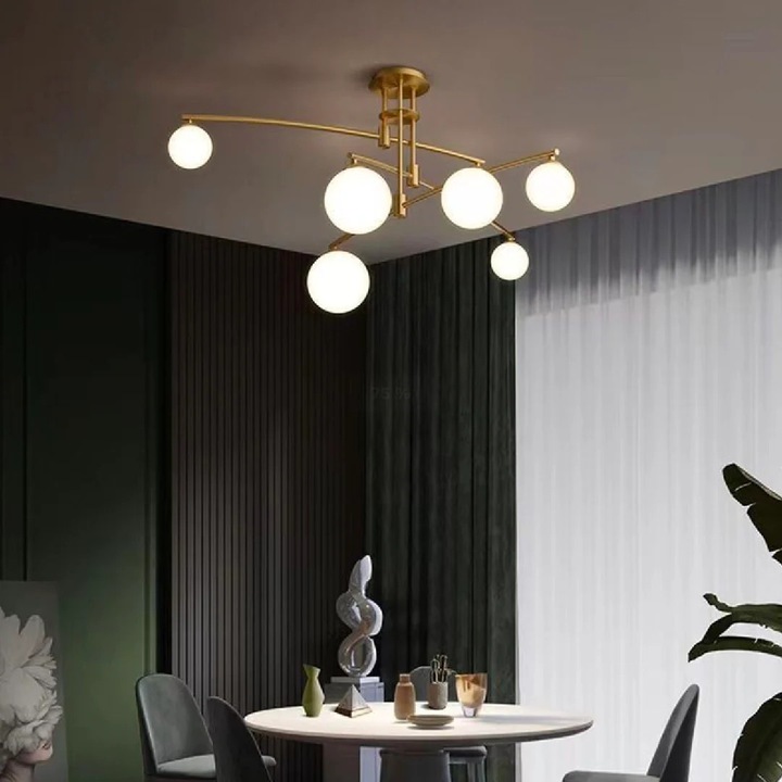 Lustra cu Abajur Rotund, PENTHOUSE Dome, 6xG9, 105*80*50.5, IP20, Auriu, Metal, Becuri Neincluse