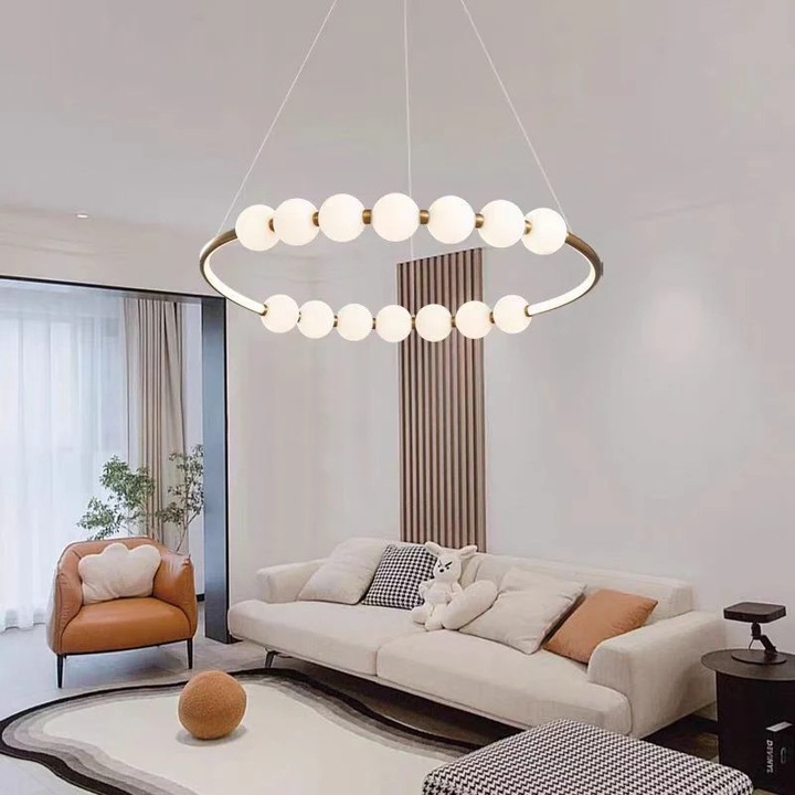 Lustra Suspendata LED Nova, 57W, cu Telecomanda, Lumina Rece/Neutra/Calda, Dimabila, Auriu, Alb, Acril