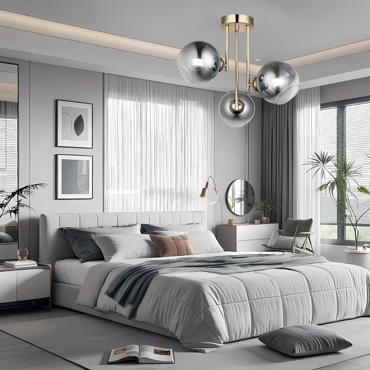 Lustra moderna MODUS, 3xE27, Diametru 38, Inaltime 32, Gri, Auriu, Becuri Neincluse