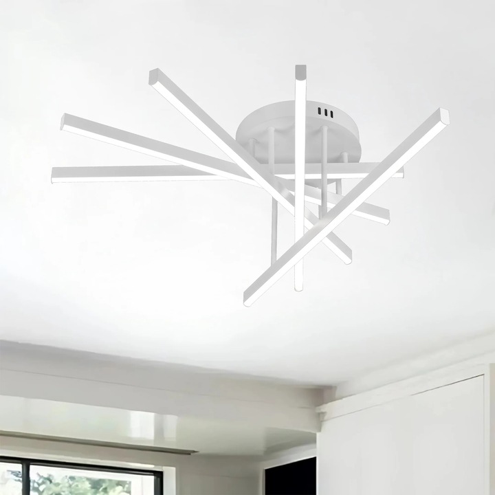 Lustra LED cu Telecomanda GIO, 68W, Diametru 65, IP20, Lumina Rece/Neutra/Calda, Dimabila, Alb, Metal, Aluminiu