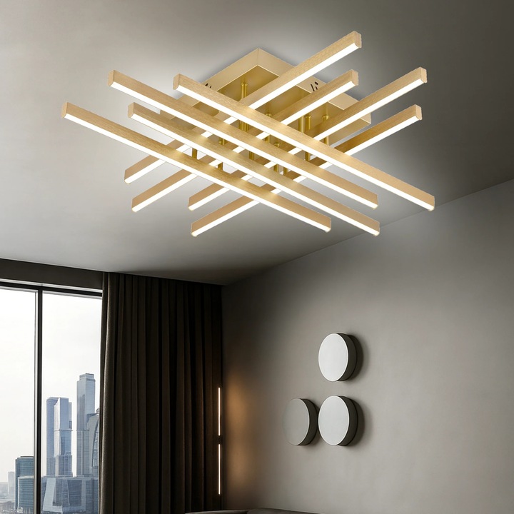 Lustra LED cu Telecomanda LINEX, 109W, Diametru 70, Inaltime 8, Lumina Rece/Neutra/Calda, Dimabila, Auriu, Acril, Metal