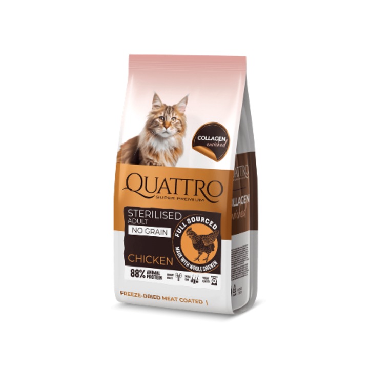 Hrana pentru pisici Quattro, cu pui, fara cereale, 7 kg