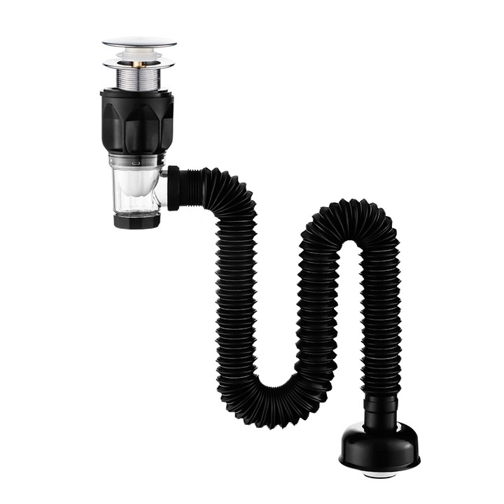 Generic, teava de scurgere cu deschidere rapida, capac de apa dezinfectant, negru, universal