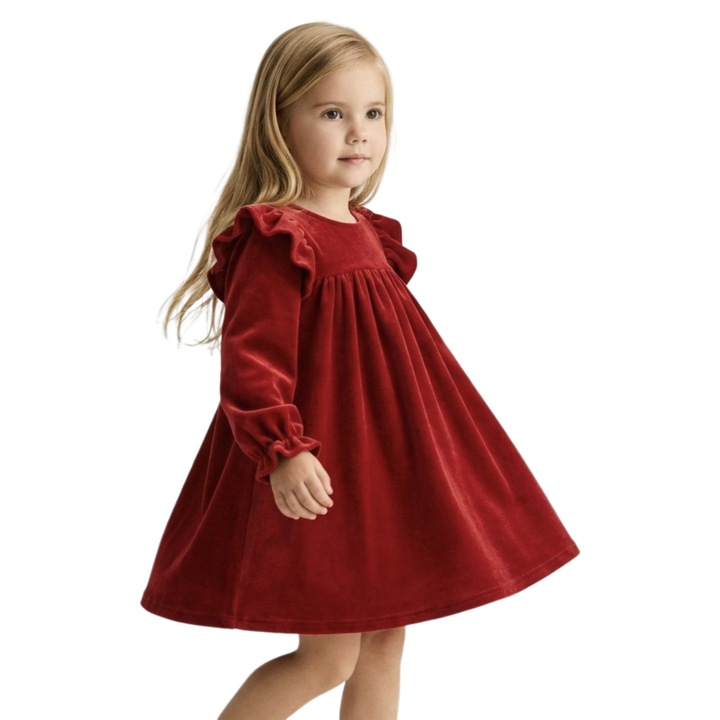 Rochie eleganta fete ZOYA Fashion Idalia Catifea Rosu Volane Ocazie, Rosu