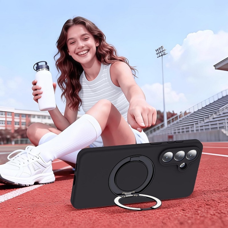 Husa telefon compatibila cu Samsung Galaxy S25/S24, silicon lichid durabil, protectie camera 360°, negru