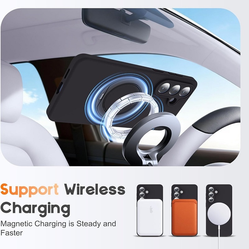 Husa telefon compatibila cu Samsung Galaxy S25/S24, silicon lichid durabil, protectie camera 360°, negru