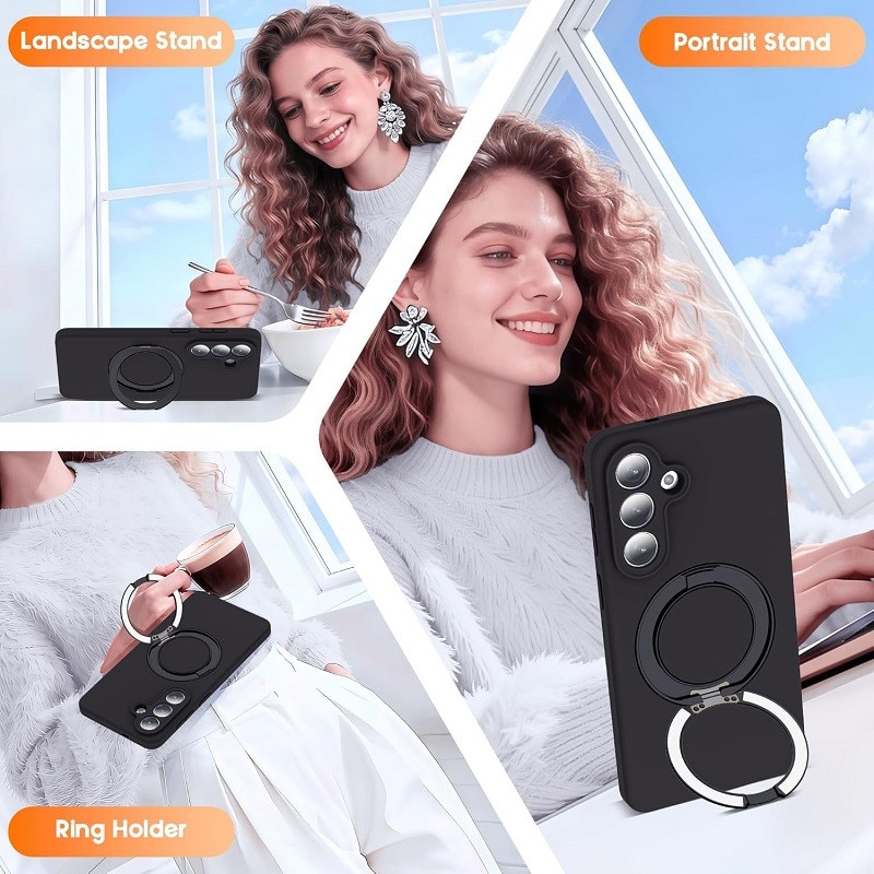 Husa telefon compatibila cu Samsung Galaxy S25/S24, silicon lichid durabil, protectie camera 360°, negru