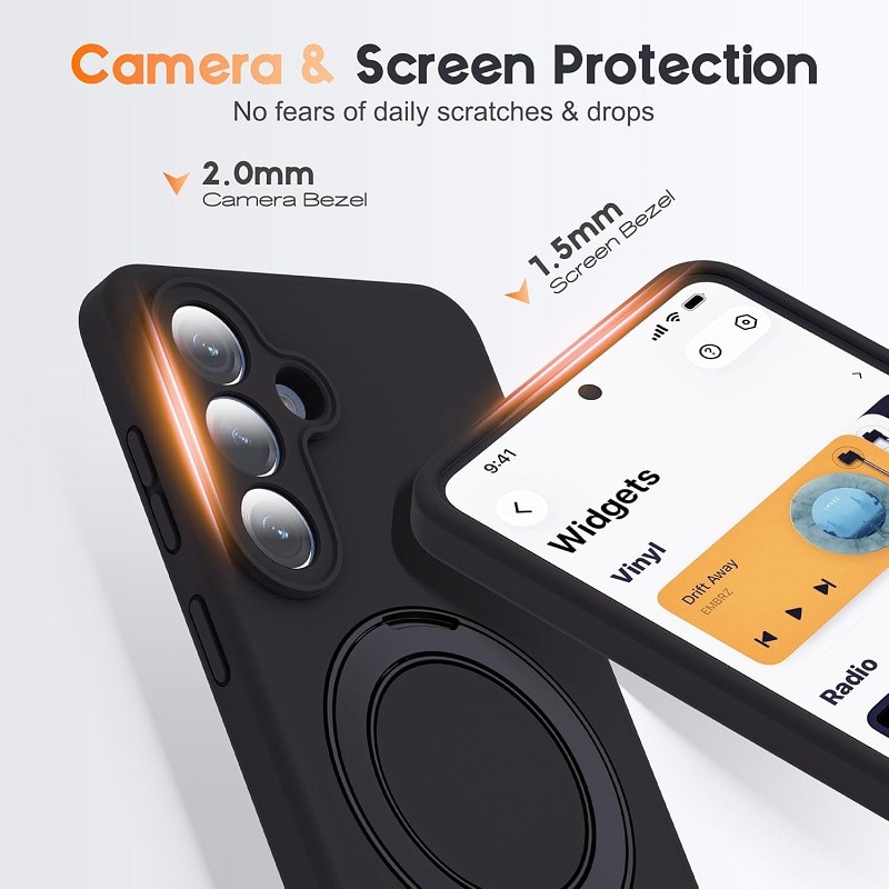 Husa telefon compatibila cu Samsung Galaxy S25/S24, silicon lichid durabil, protectie camera 360°, negru