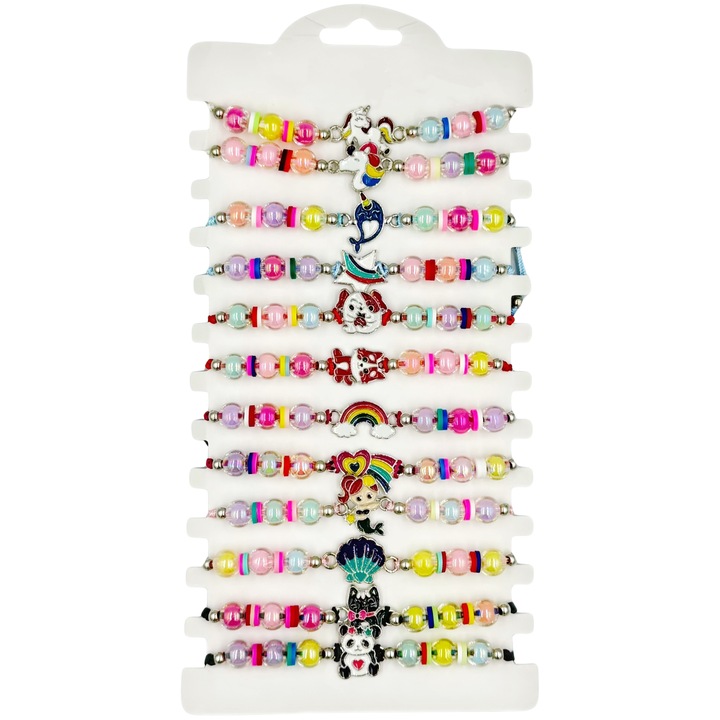 Set 12 martisoare bratari, Nevermore, multicolor, lungime reglabila