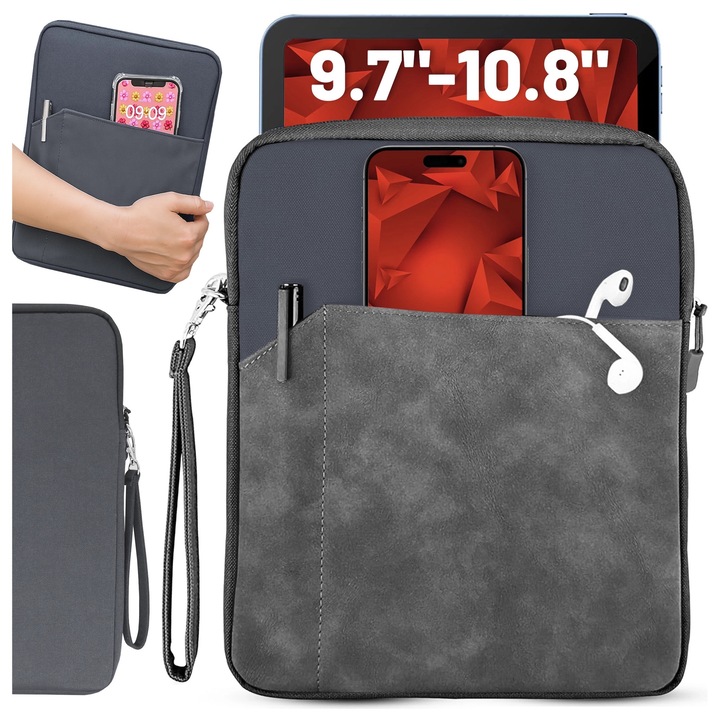 Etui Alogy SleeveBag pentru tableta/laptop 9.7" - 10.8", waterproof, gri, set cu curea de umar