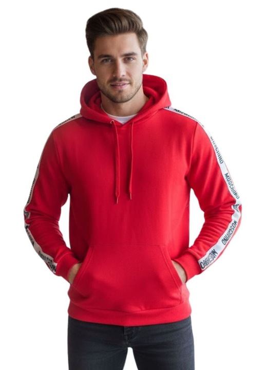 Hanorac barbat, Love Moschino, rosu, bumbac si elastan, cu gluga si maneca lunga, S INTL