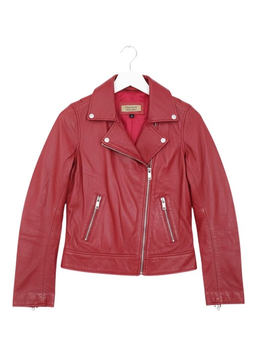Chyston Deborah női dzseki, valódi bőr, piros, motoros stílusú, új, S INTL