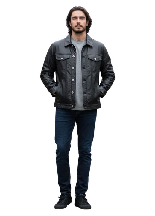 Geaca barbati, Isaco & Kawa, piele naturala, negru, L INTL