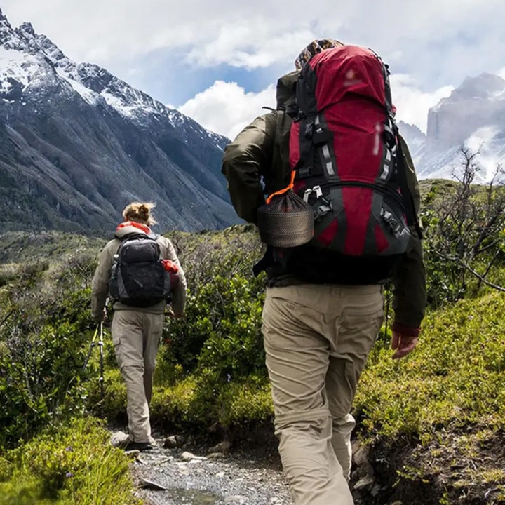 Set de vase de camping, BE-ACTIVE.PL, din otel inoxidabil si aluminiu, usor, compact, negru, 1180g