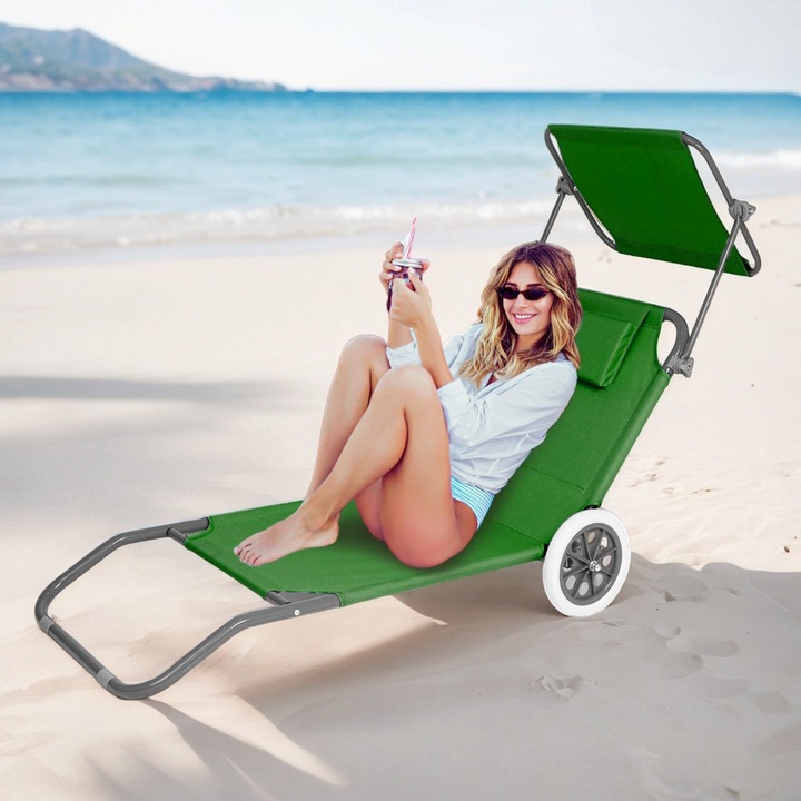 Lezaj cu dascal pe roti, BE-ACTIVE.PL, verde, 5 pozitii de inclinare, 7,5 kg