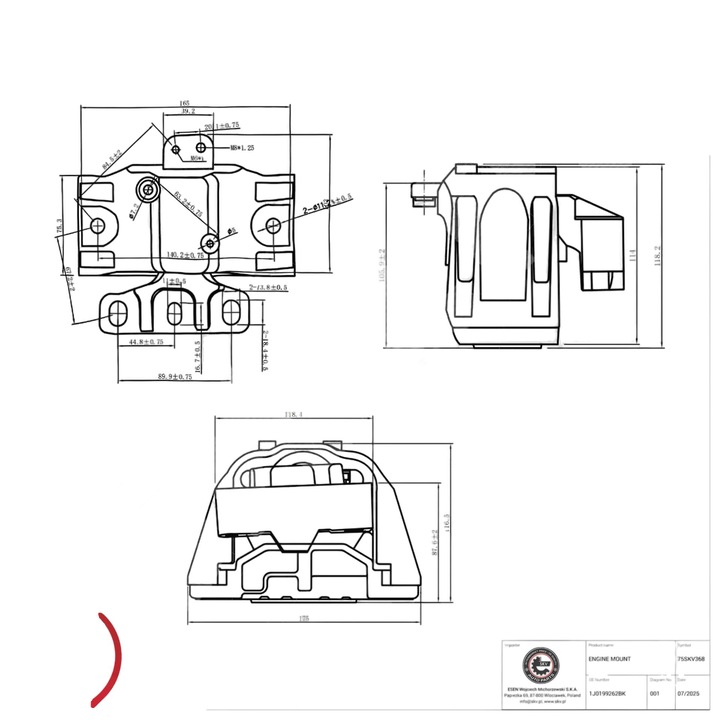 Suport motor, SKV, compatibil cu SEAT Leon, Toledo II, SKODA Octavia I, VW Bora I, Golf IV, New Beetle, cod OE 1J0199262BK
