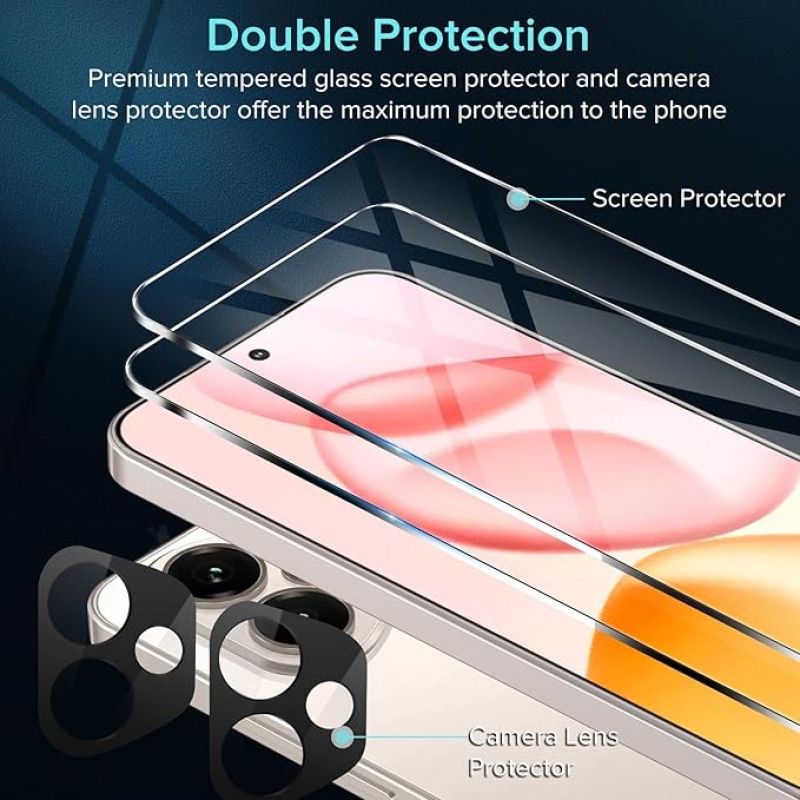 Folie protectie ecran si camera compatibile cu Honor 400, set 2+2, sticla securizata, transparenta/neagra, 9H, 0.33mm
