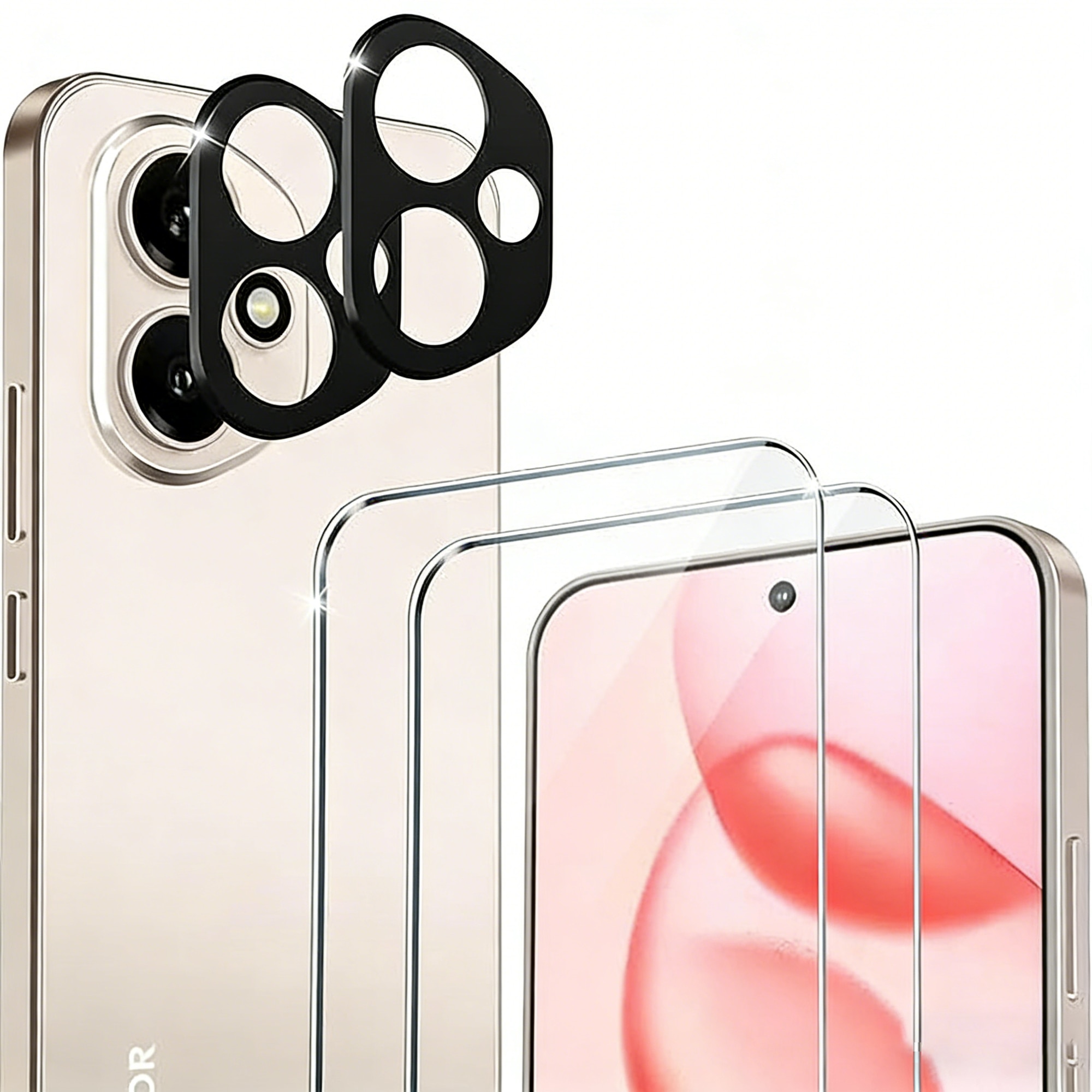 Folie protectie ecran si camera compatibile cu Honor 400, set 2+2, sticla securizata, transparenta/neagra, 9H, 0.33mm