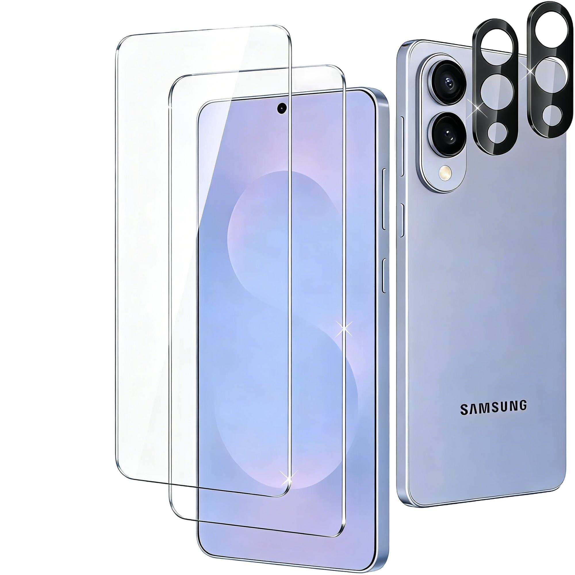 Compatibil cu Samsung Galaxy S25 Edge – protectie pentru ecran, [Pachet 2+2] Sticla securizata + protectie pentru lentila camerei, [Anti-zgarieturi] [Fara bule], duritate 9H, HD