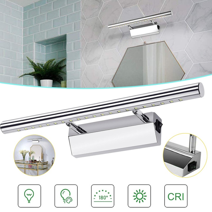 LED Fürdőszobai Fali Lámpa, 5W, Hideg Fehér 6000K, 40x11x5cm, 180°-ban Állítható