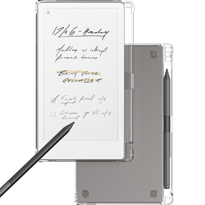 Husa transparenta compatibila cu tableta ePaper Remarkable Paper Pro Move 7.3", cu suport pentru stilou, material TPU, usoara