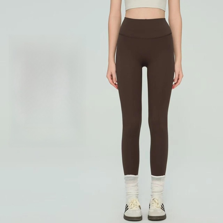 Női polár bélésű, magas derekú, fenékemelő hatású jóga leggings, Barna