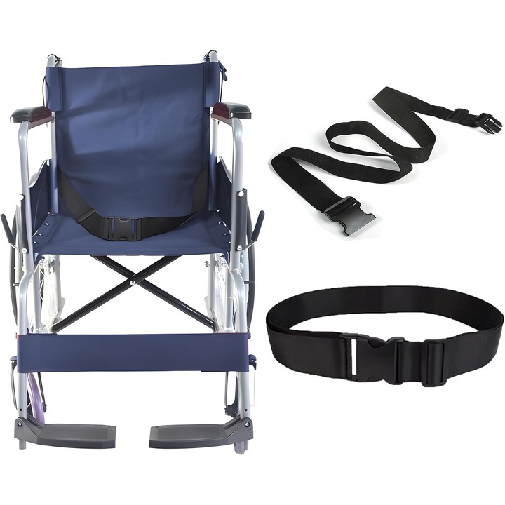Curea de siguranta pentru scaun cu rotile, reglabila 31–86 inch, latime 5 cm, antiderapanta, neagra, extra lunga, pentru persoane supraponderale