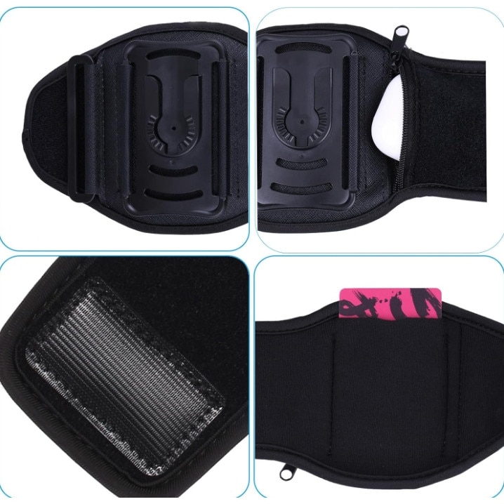 Husa banderola telefon de brat pentru alergat, ZYNORO®, cu rotire 360°, sala, plimbari, yoga, cu buzunar carduri, chei, casti, negru,4.5--7"