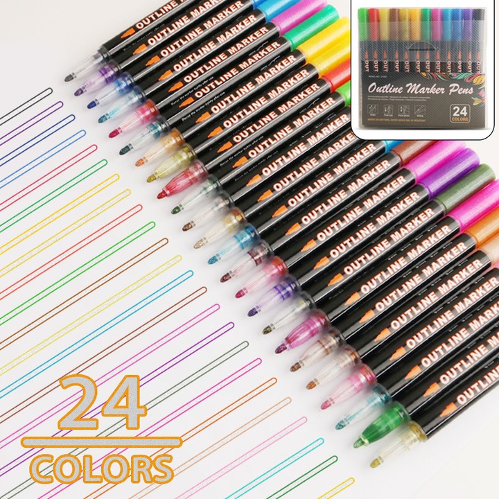 Set de 24 carioci cu gel sclipitor, culori asortate, efecte de scriere duale, multicolor