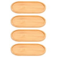 4 tavi ovale de servire din bambus, AFKSMILE, Tavi din lemn, Margini netede, Rezistenta la umiditate, Usor de curatat, Ideala pentru decor si servire, Pentru a tine prajituri mici, fursecuri, plante etc, 17.5x8.8cm, Culoare lemn natural