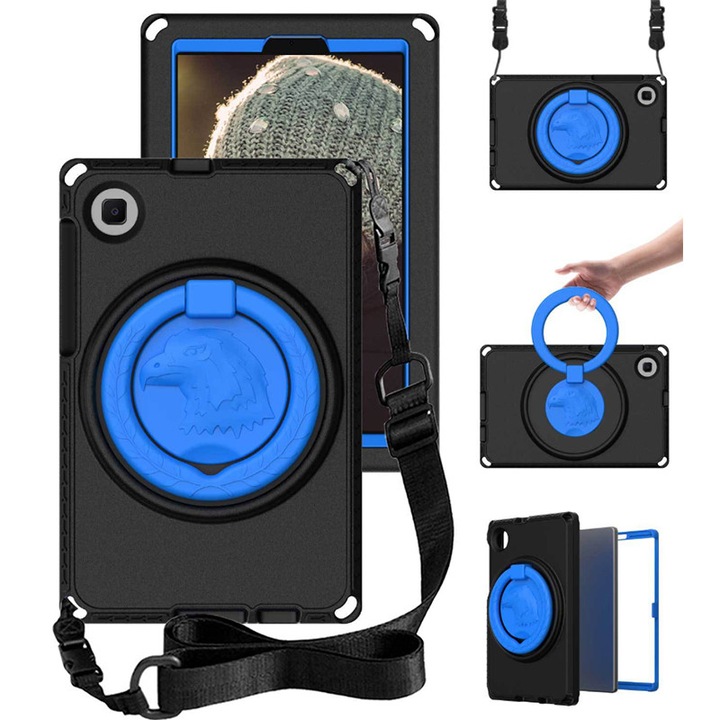 Husa protectie tableta fata/spate pentru copii, ZYNORO®, compatibila cu Samsung Galaxy TAB A9 x 8.7" SM-X110/X115N(2023), cu suport-inel, protectie ecran, spuma, negru