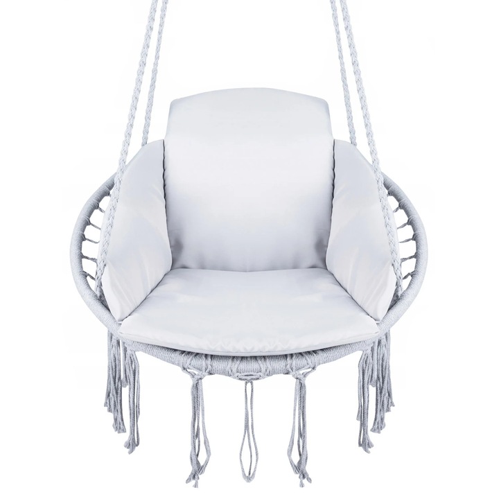 Scaun rotund Sersimo tip leagan suspendat cu perna Confort casa sau gradina, gri