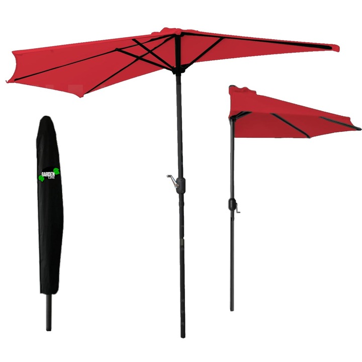 Балконски чадър 270x250 см, за стенен монтаж, с манивела и водоустойчив калъф, полиестер 180 г/кв.м, червен