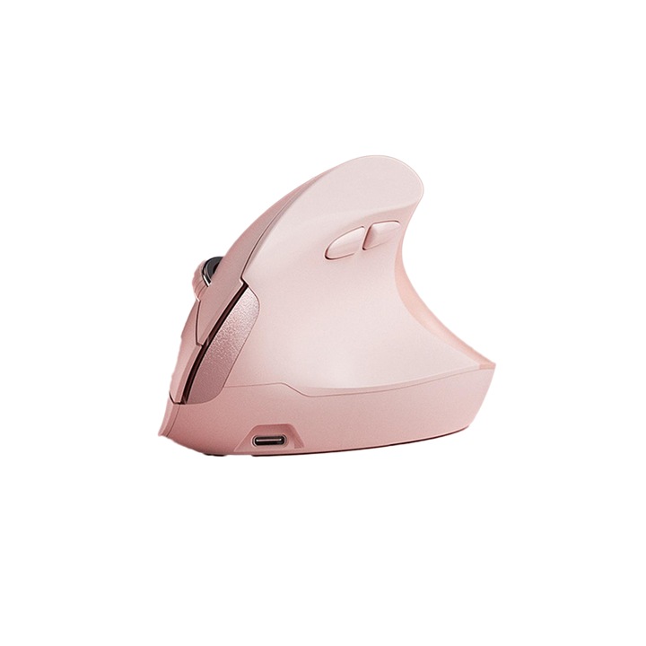 Mouse ergonomic vertical wireless, ORBER, incarcare Type-C, 6 butoane, silentios, DPI reglabil 1600, 2.4GHz, autonomie lunga, design confortabil, pentru birou si laptop, suport 58°, material anti-alunecare，roz