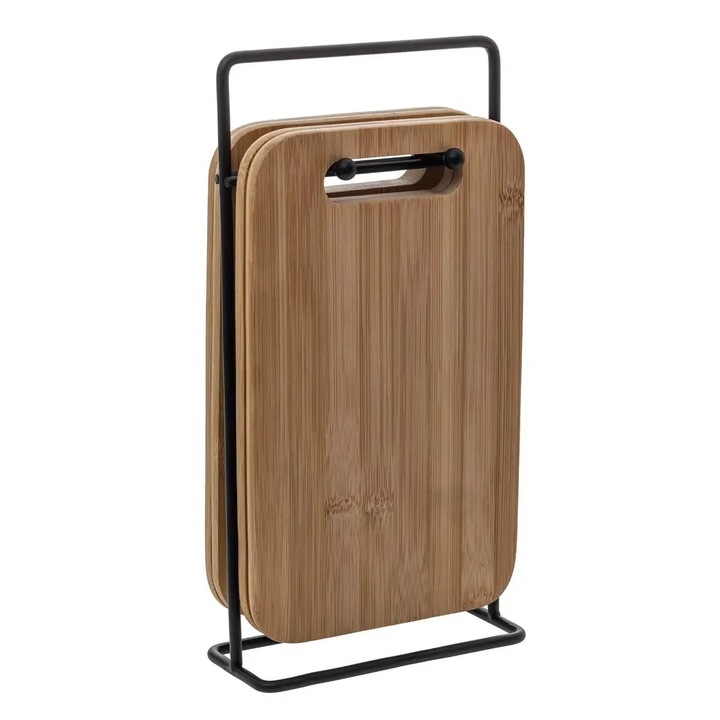 Комплект от 4 броя 5 пет бамбукови чинии за тапас с метална стойка, 15x7x27 см, естествен цвят