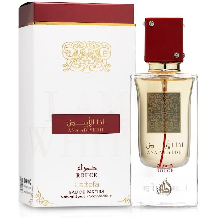 Lattafa Ana Abiyedh Rouge Apa De Parfum 60 ml – Unisex Parfum Oriental Fructat Floral, Note de Citrice, Fructe Rosii si Vanilie, Persistenta Buna