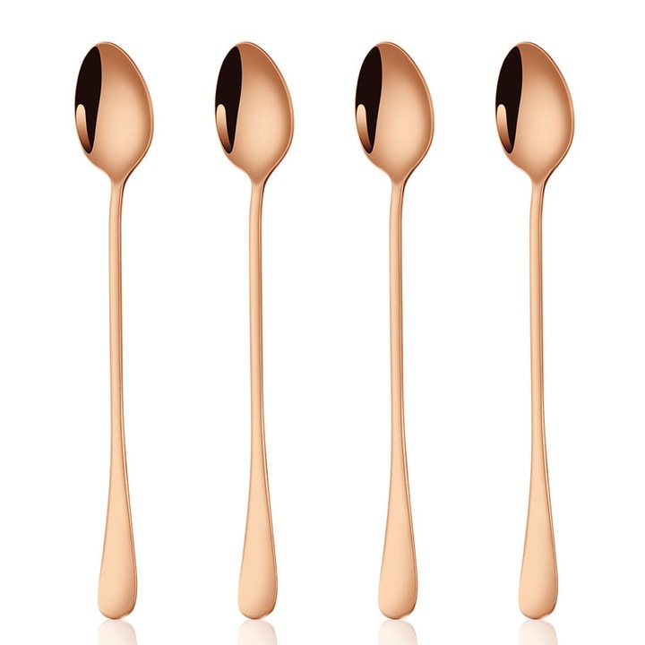 4 db rozsdamentes acél kanál készlet, hosszú nyél, 19.5cm, ovális, ezüst