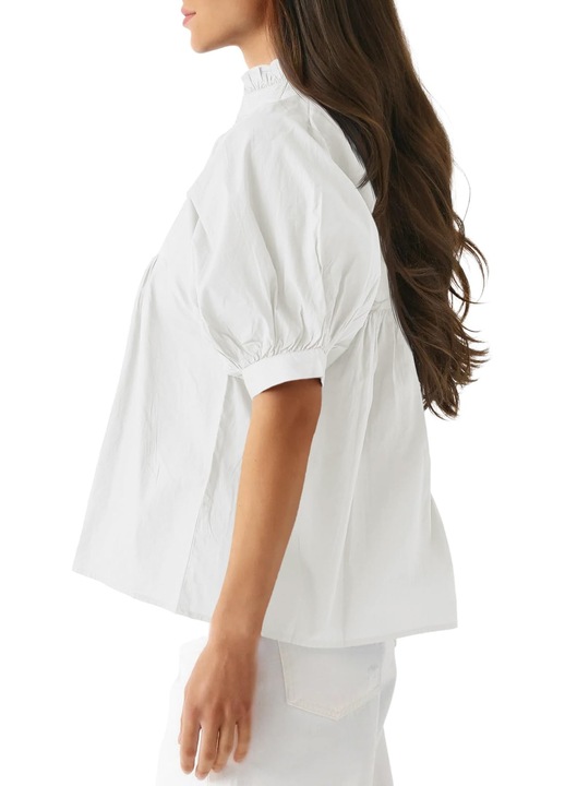 Bluze femei cu maneci balose, Imily Bela, guler V, model babydoll si peplum, alb, marime L INTL