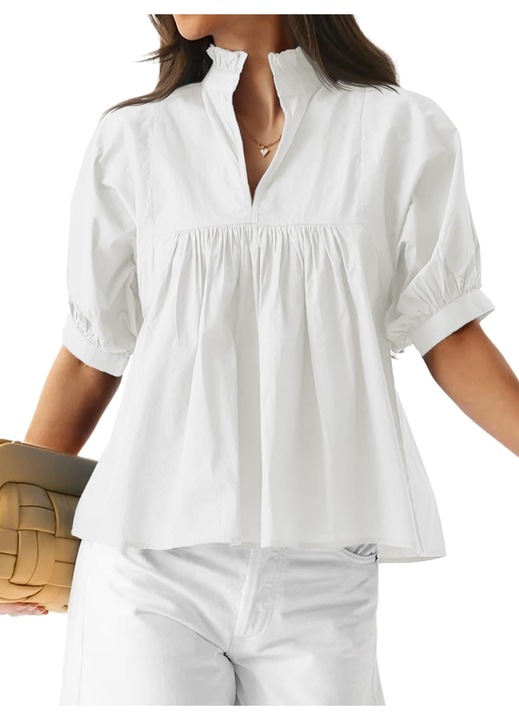 Дамска блуза Imily Bela, модел babydoll и пеплум, бяла, размер L INTL