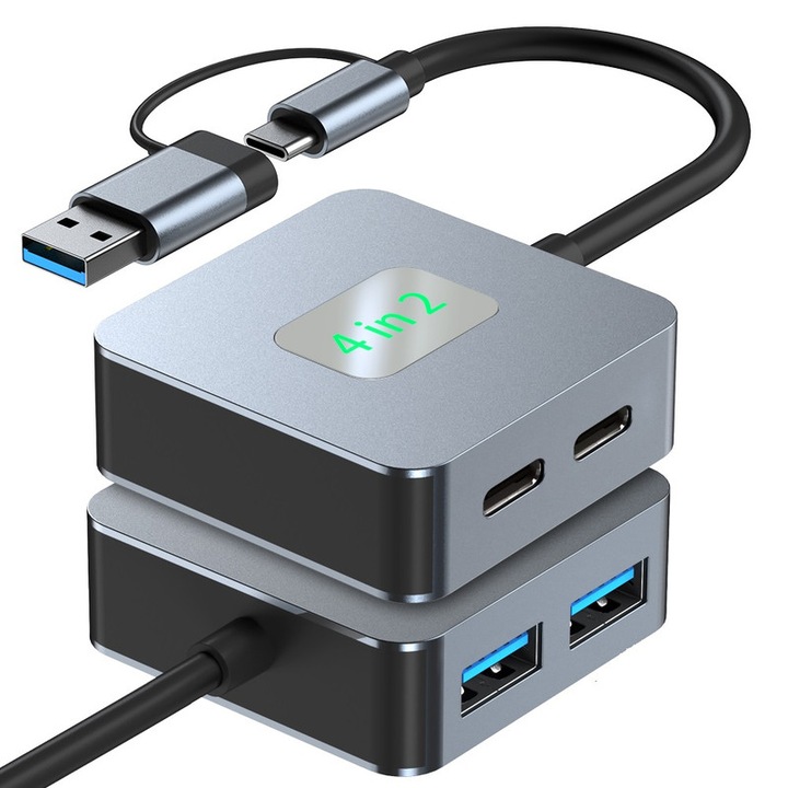 Adaptor Hub USB 3.2 4in2, 2x USB-C, 2x USB-A, 10Gbps