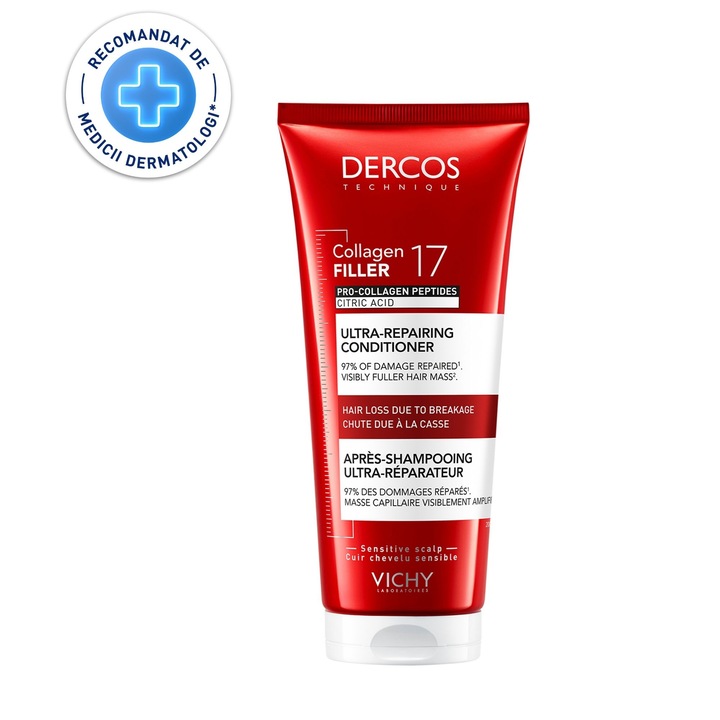 Balsam Ultra-Reparator cu Peptide Pro-Colagen si Acid Citric Vichy Dercos Collagen 17 Filler, 200 ml