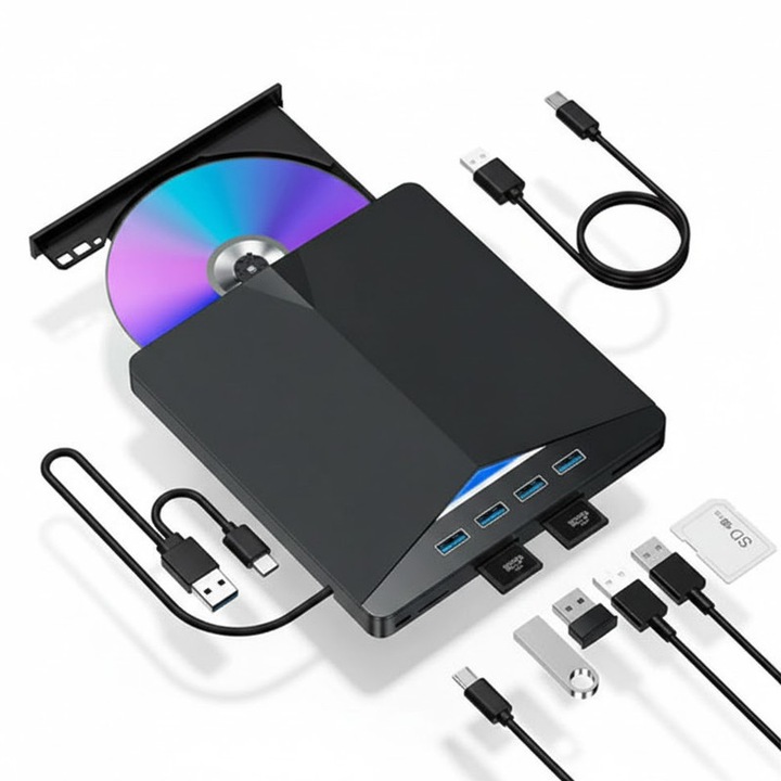 Unitate optica externa Xiusaqio 7in1 negru 14.5x15.5x1.5cm