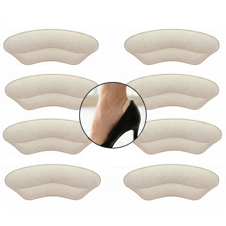 Set de 4 perechi suporturi pentru calcaie, Xiusaqio, autoadezive, spuma moale, previne alunecarea, bej, 0.5cm