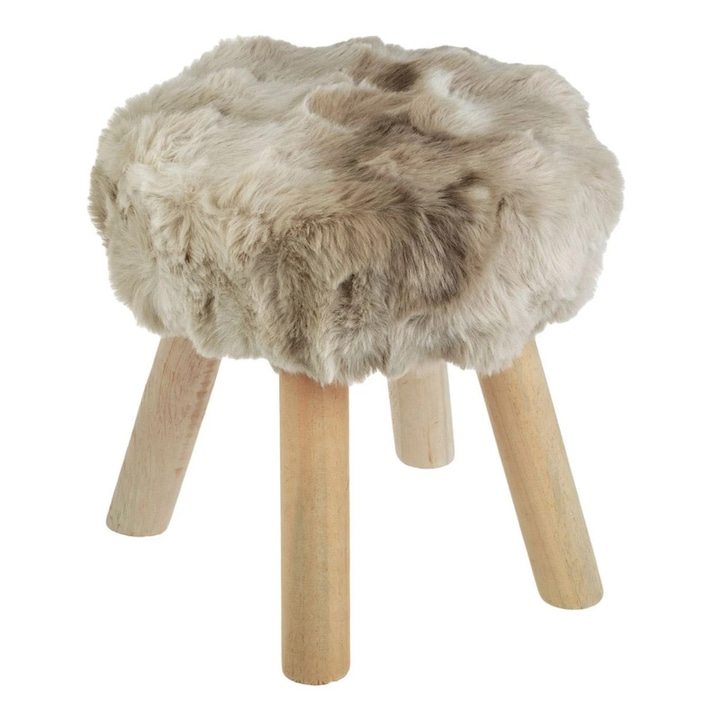 Табуретка, До 110 кг, Декоративна, 4 крачета, Седалка, Дърво, Полиестер, 33х34 см, Екрю/Кафяв
