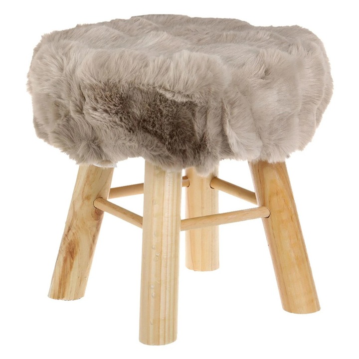Табуретка, До 110 кг, Декоративна, 4 крачета, Дърво, Кожа, Полиестер, 33х34 см, Бежов