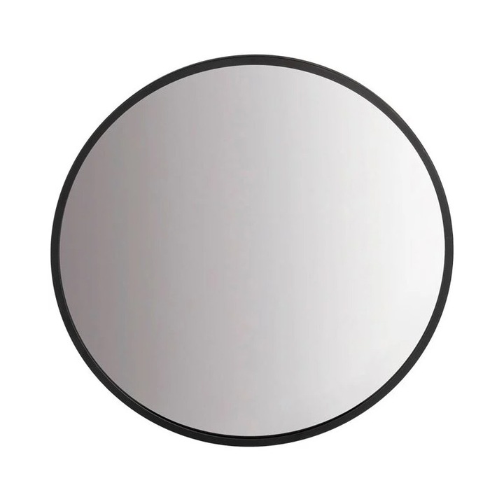 Стеннo огледало, Кръгло, Метална рамка, Модерен дизайн, 40Х40Х1См, Черен