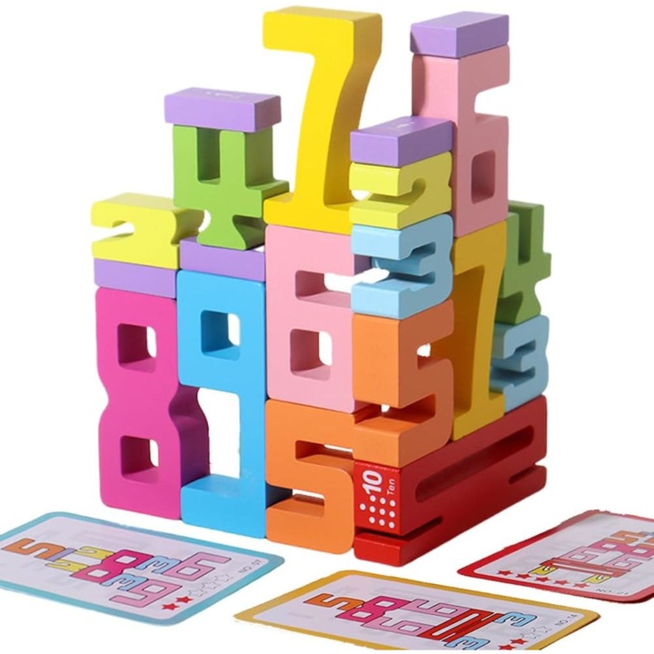 Fa puzzle, számkockák, Montessori ihlette korai tanulási eszköz, tartós, természetes fából készült, segíti a számfelismerést és a számolást, fejleszti a finommotorikát és a térbeli készségeket - NUMBLOCK JOJOY®