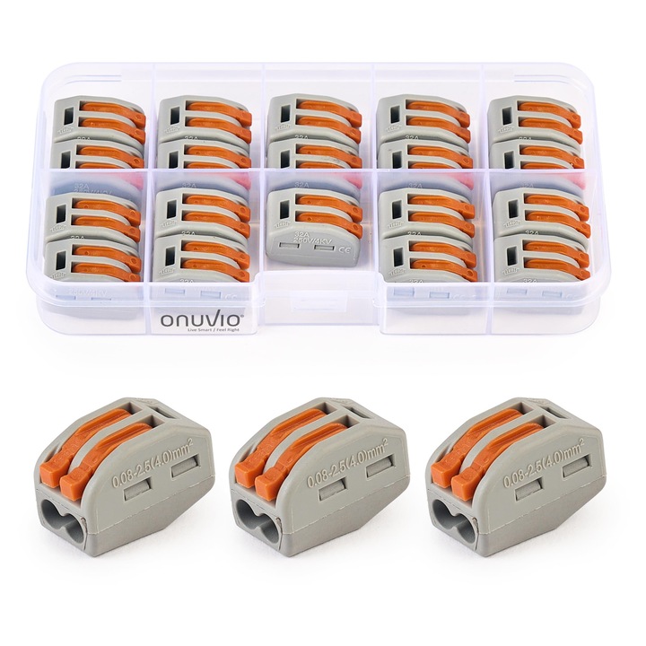 222-412 típusú gyors elektromos csatlakozó készlet, 19 db, 2 pólusú karos sorkapocs, elektromos szerelésekhez – Onuvio®