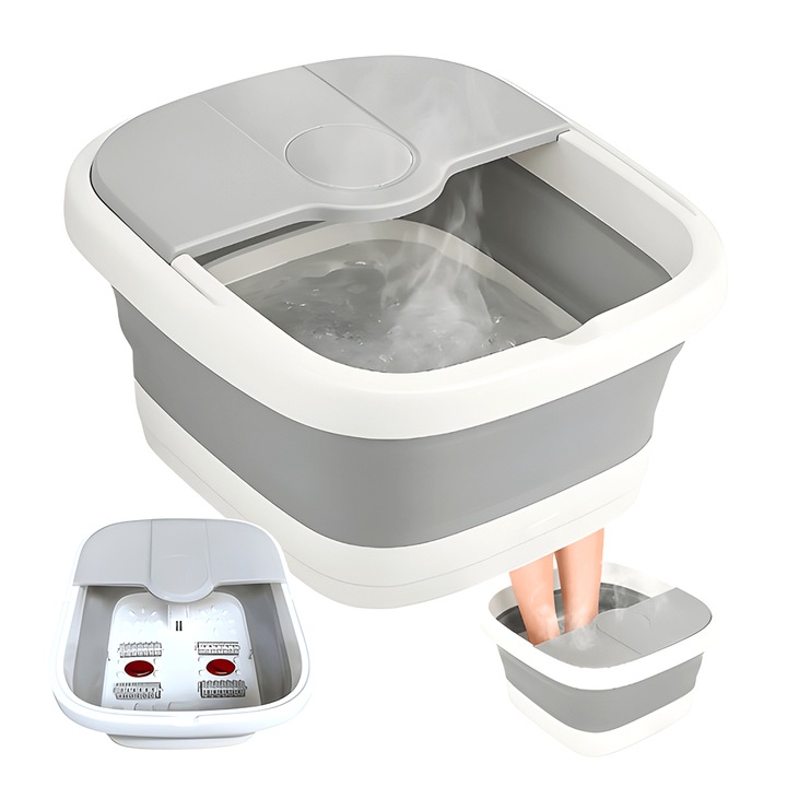 Cada de Masaj pentru Picioare Teno®, bule si role, capacitate de 15 L, pliabila, 2 zone de masaj, 27 x 22 cm, gri