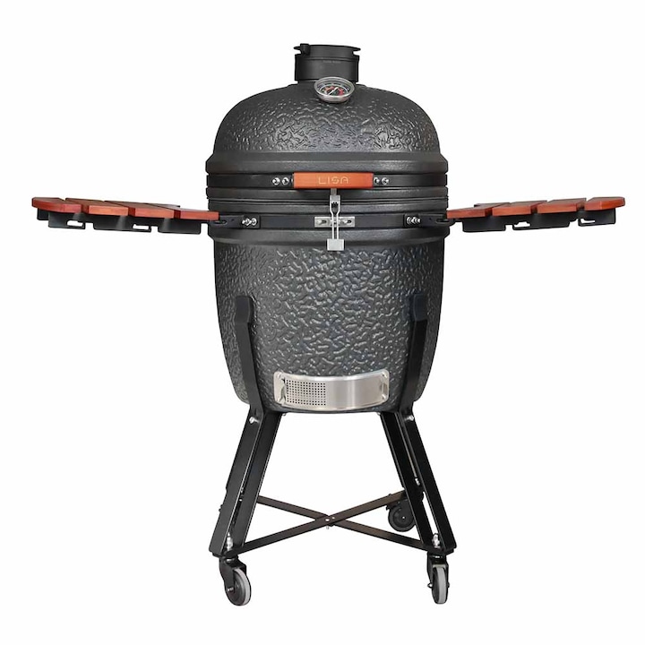 Grătar cu cărbuni Kamado M Lisa 21, ceramică mulită de înaltă calitate, oțel inoxidabil și lemn